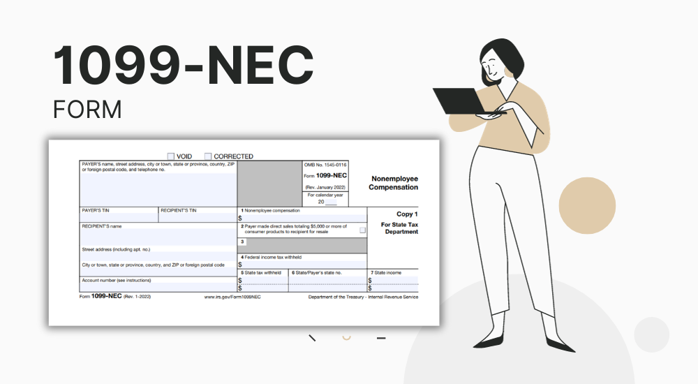 A blank 1099-NEC copy and the image of the woman